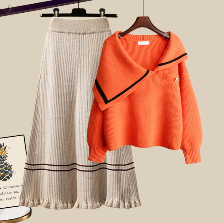 オレンジセーター＋アプリコットスカート
