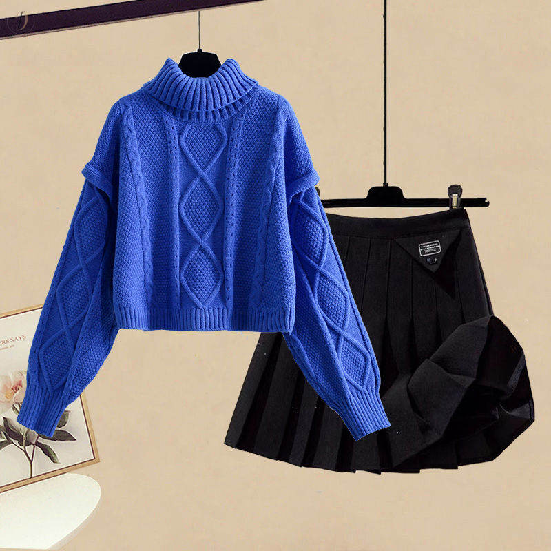 ブルー/ニット.セーター+ブラック/スカート