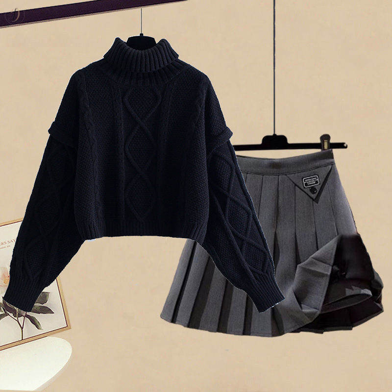 ブラック/ニット.セーター+グレー/スカート