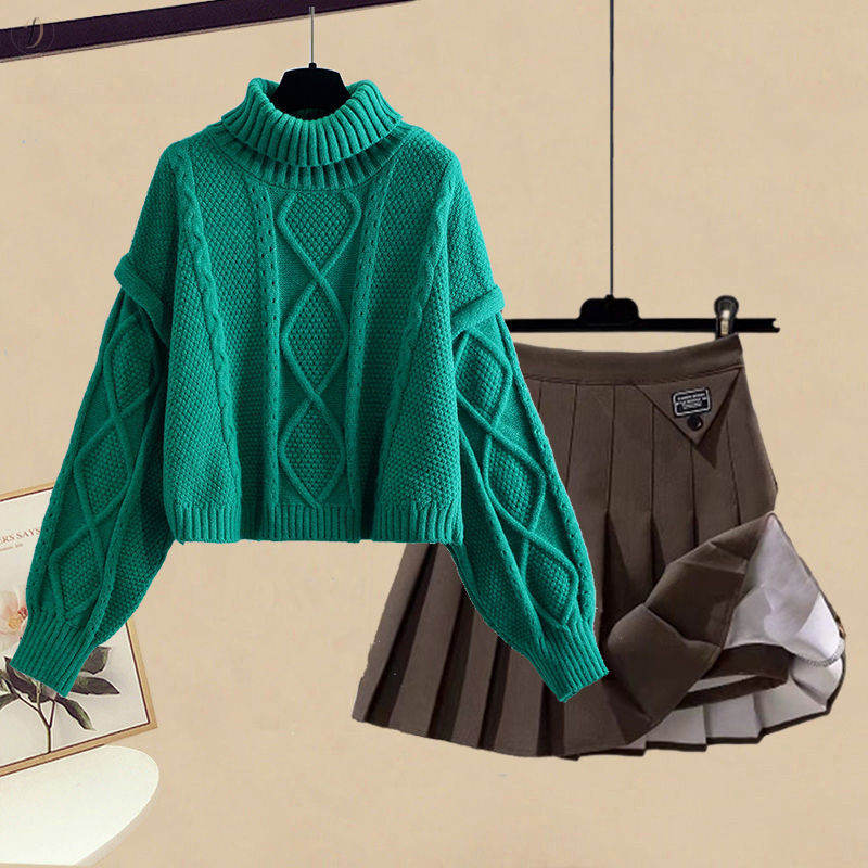 グリーン/ニット.セーター+コーヒー/スカート