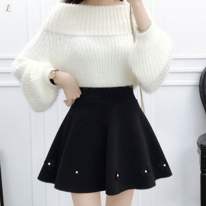 ホワイト/セーター +ブラック/スカート（03）