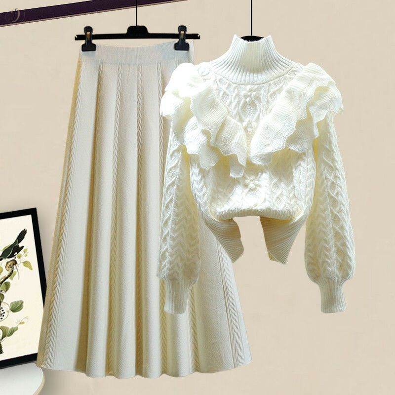 ホワイト/セーター+アイボリー/スカート