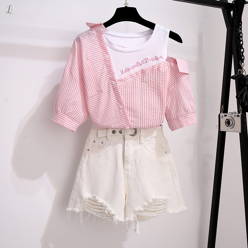 ピンク/シャツ+ホワイト/パンツ