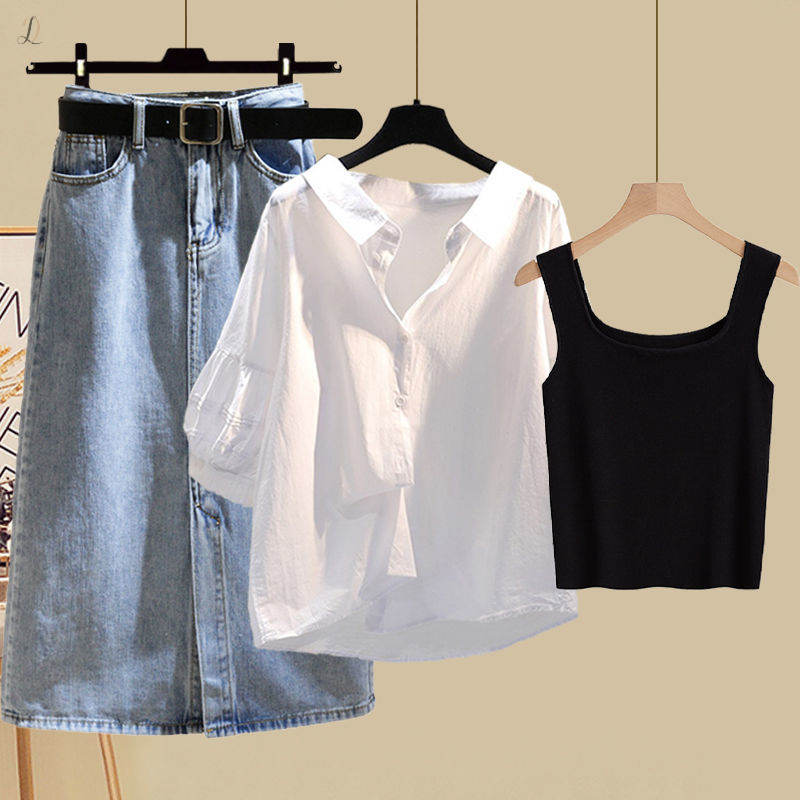 ブラック/タンクトップ+ホワイト/シャツ+ブルー/スカート