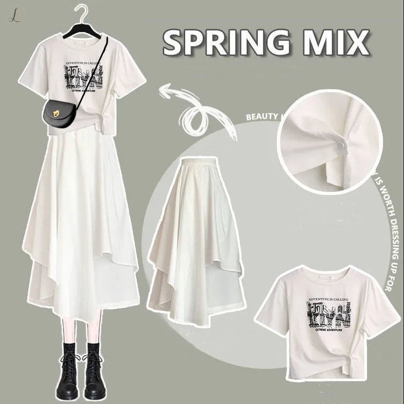 ホワイトTシャツ+ホワイトスカート/セット