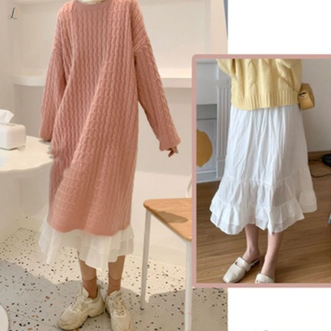 ピンク/ワンピース+ホワイト/スカート