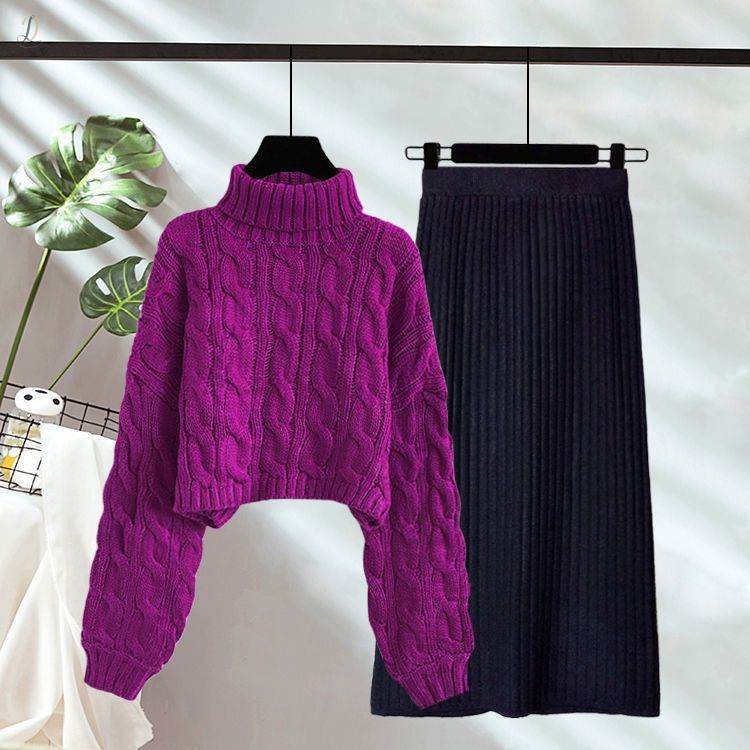 パープル/セーター+ブラック/スカート