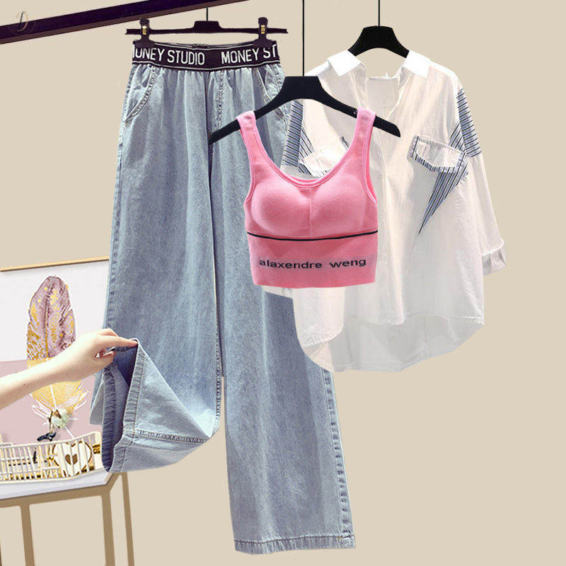 ピンク/タンクトップ+ホワイト/シャツ+ブルー/パンツ