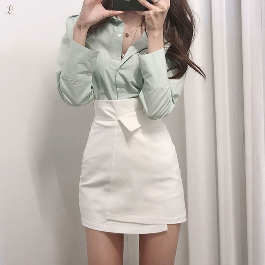 ライトグリーン/シャツ+ホワイト/スカート