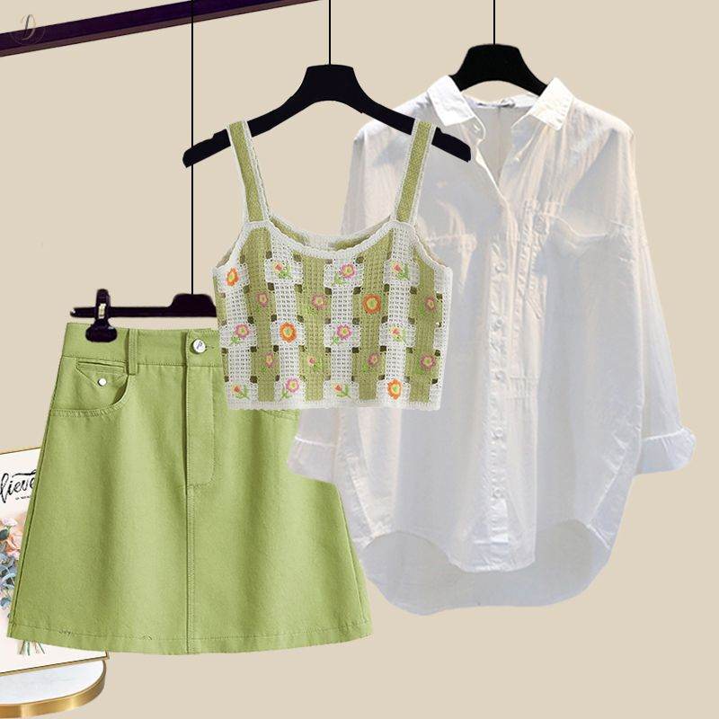 グリーン/タンクトップ＋ホワイト/シャツ＋グリーン/スカート