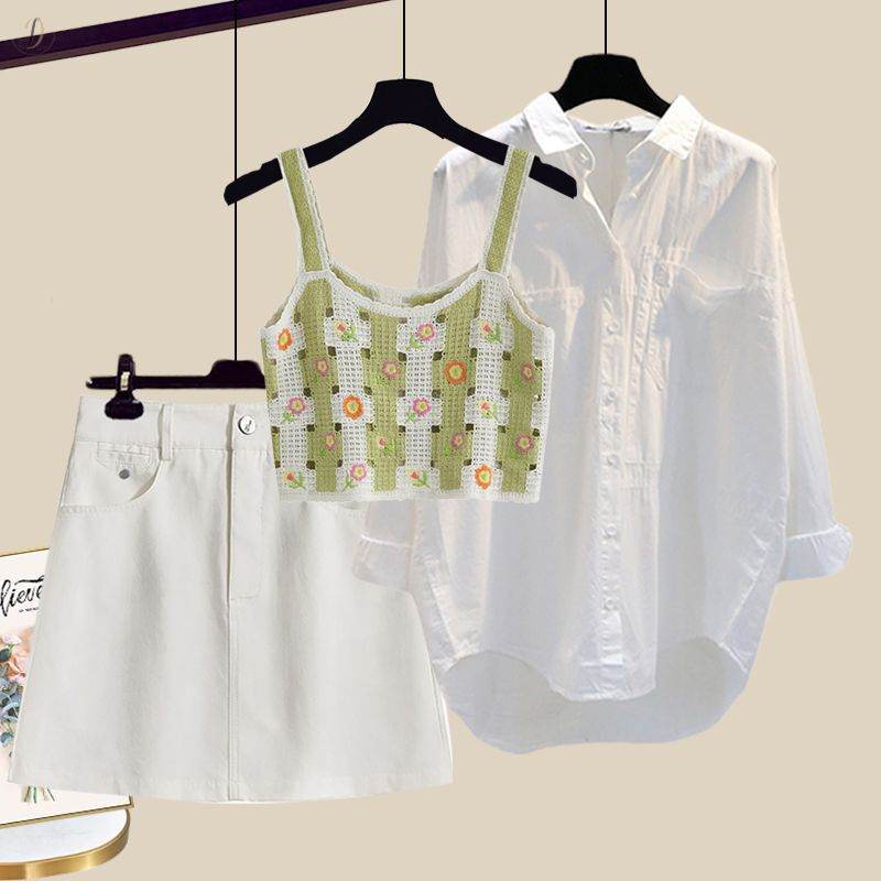 グリーン/タンクトップ＋ホワイト/シャツ＋ホワイト/スカート