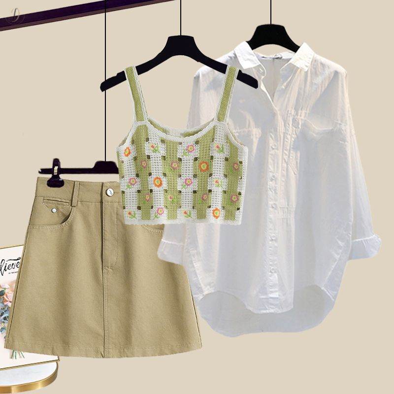 グリーン/タンクトップ＋ホワイト/シャツ＋ベージュ/スカート