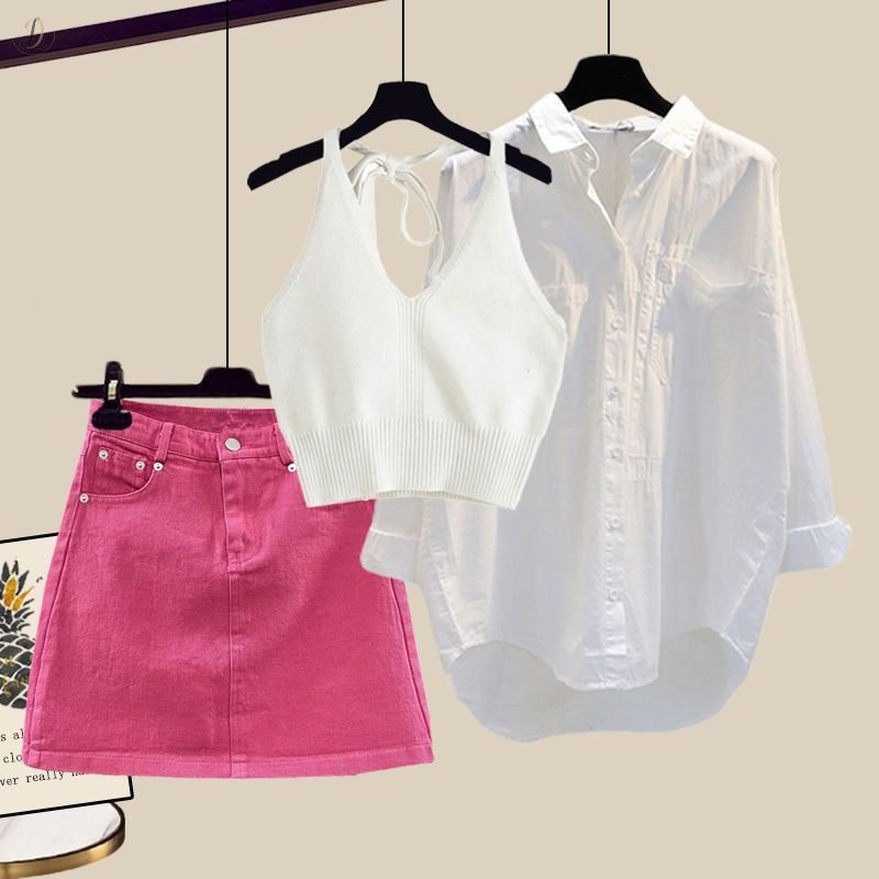 ホワイト/タンクトップ+ホワイト/シャツ+ピンク/スカート