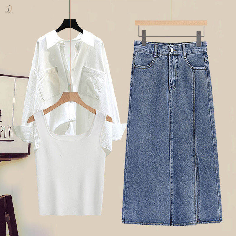 ホワイト/シャツ＋ホワイト/キャミソール＋ブルー/スカート