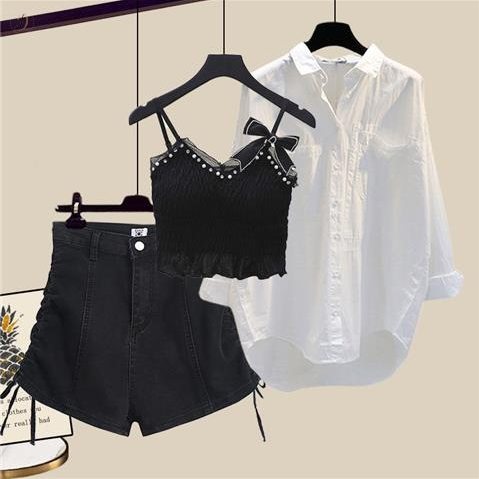 ブラック/キャミソール+ホワイト/シャツ+ブラック/パンツ