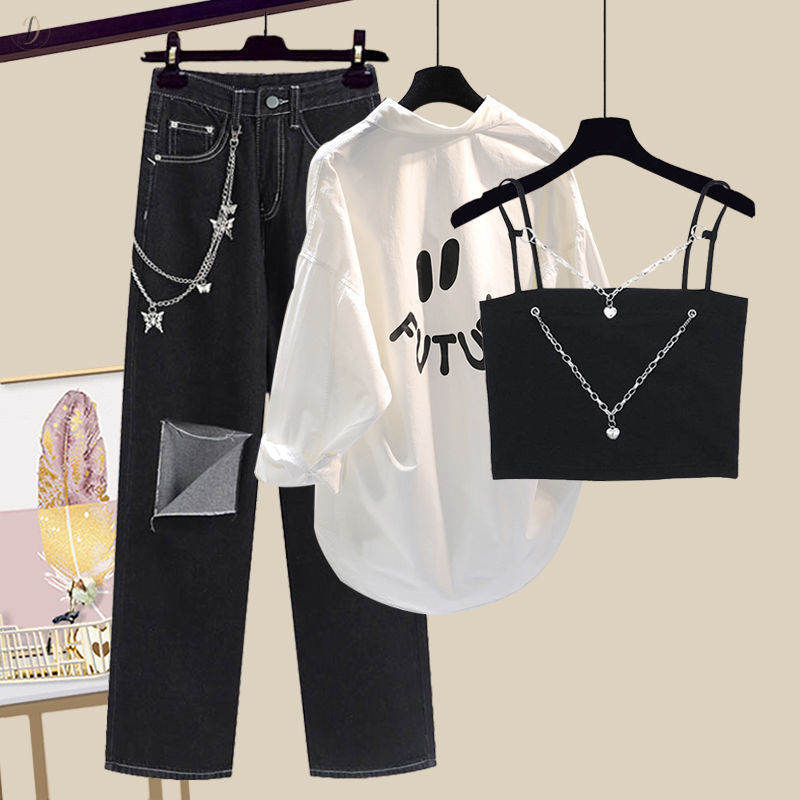 ブラック/タンクトップ+ホワイト/シャツ+ブラック/パンツ