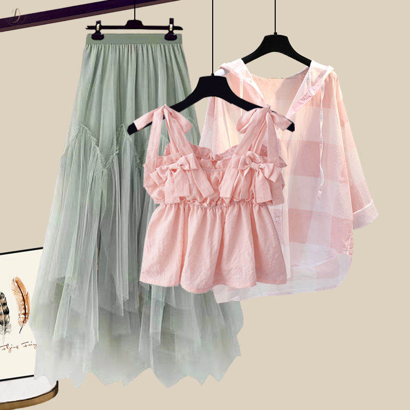 ピンク/タンクトップ＋ピンク/シャツ＋グリーン/スカート