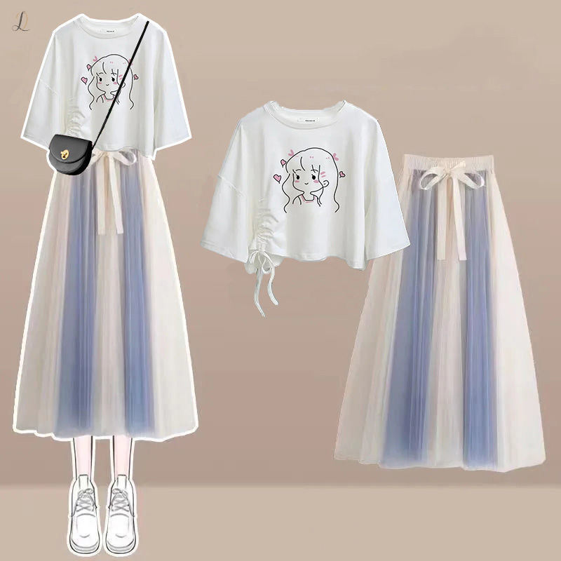 ホワイト01/Tシャツ+ブルー/スカート