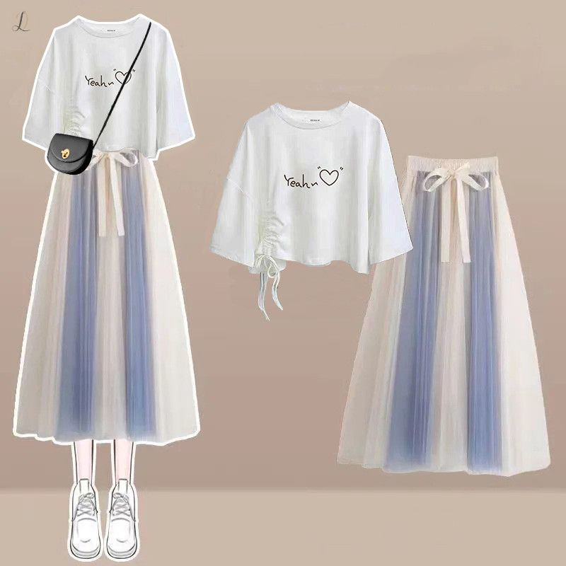 ホワイト02/Tシャツ+ブルー/スカート