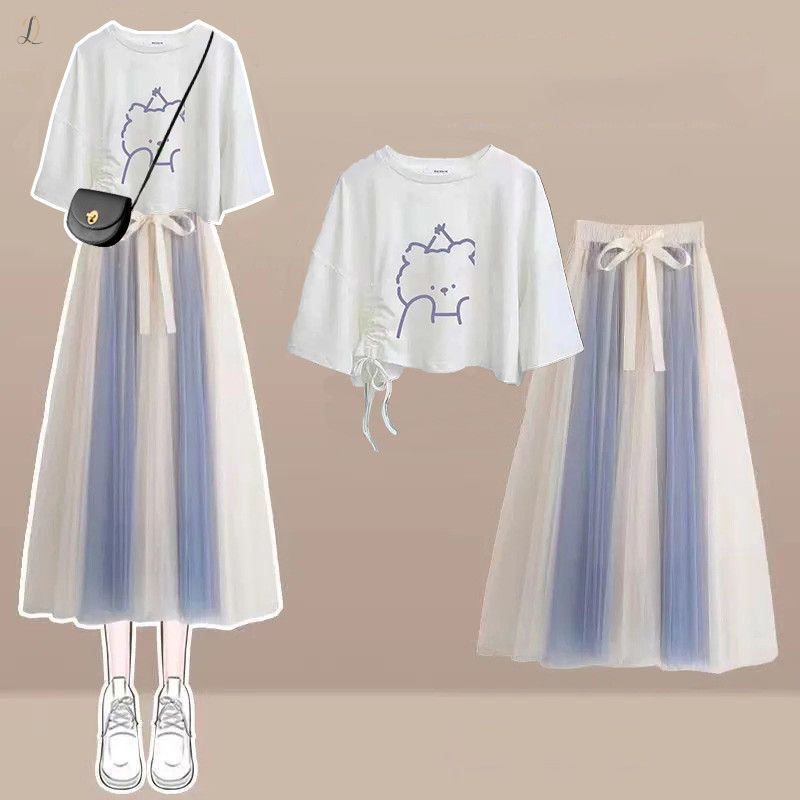 ホワイト07/Tシャツ+ブルー/スカート