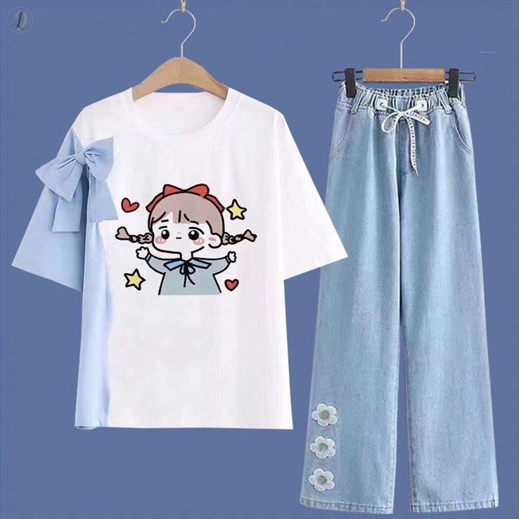 ホワイト01/Tシャツ+ライトブルー/パンツ