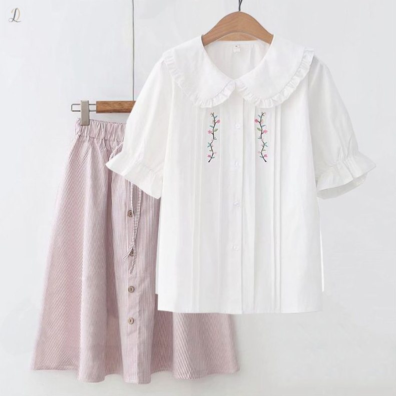 ホワイト/シャツ+ピンク/スカート