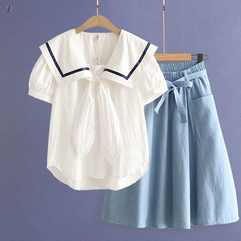 ホワイト01/トップス+ブルー02/スカート