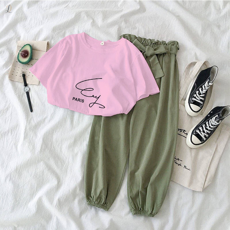 グリーン/パンツ+ピンク/Tシャツ