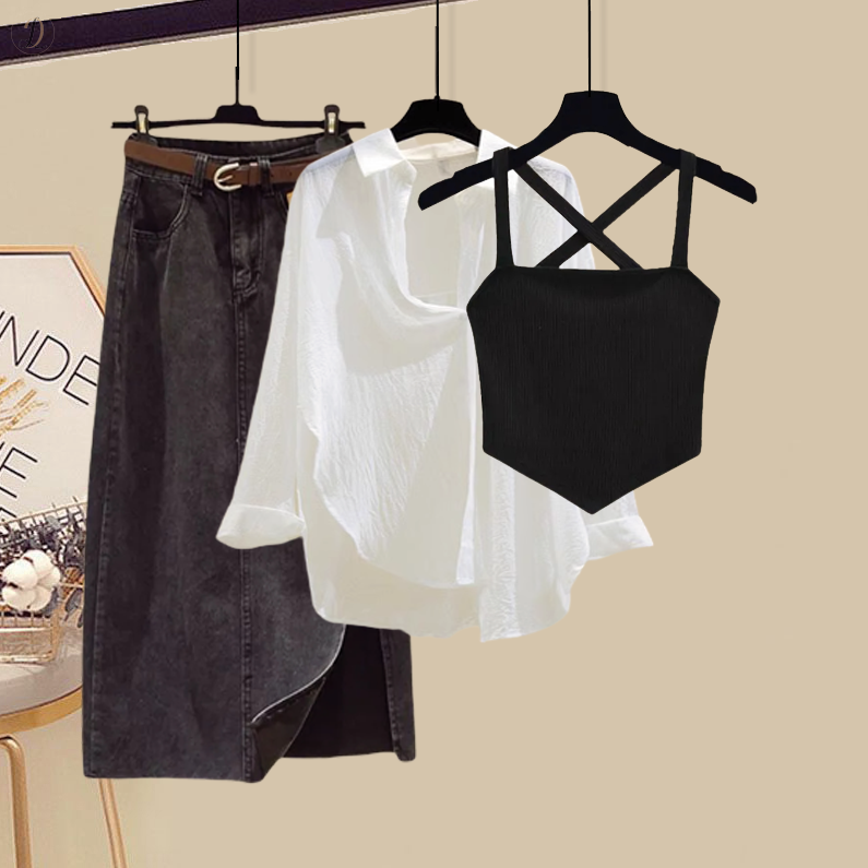 ブラック/タンクトップ+ホワイト/シャツ+ブラック/スカート