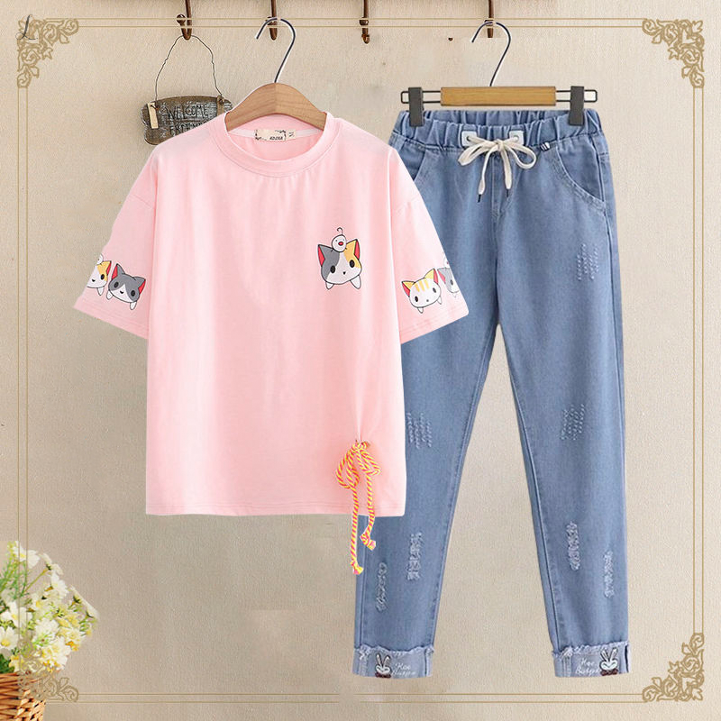 ピンク/Tシャツ+ブルー/パンツ