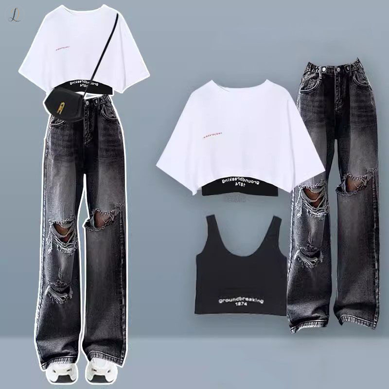 ブラック/タンクトップ+ホワイト/Tシャツ+ブラック/パンツ