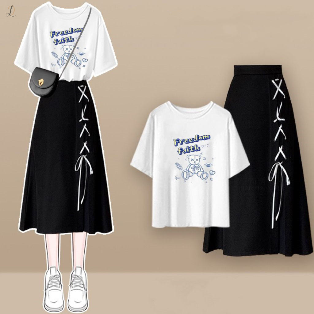 ホワイト01/Tシャツ+ブラック/スカート