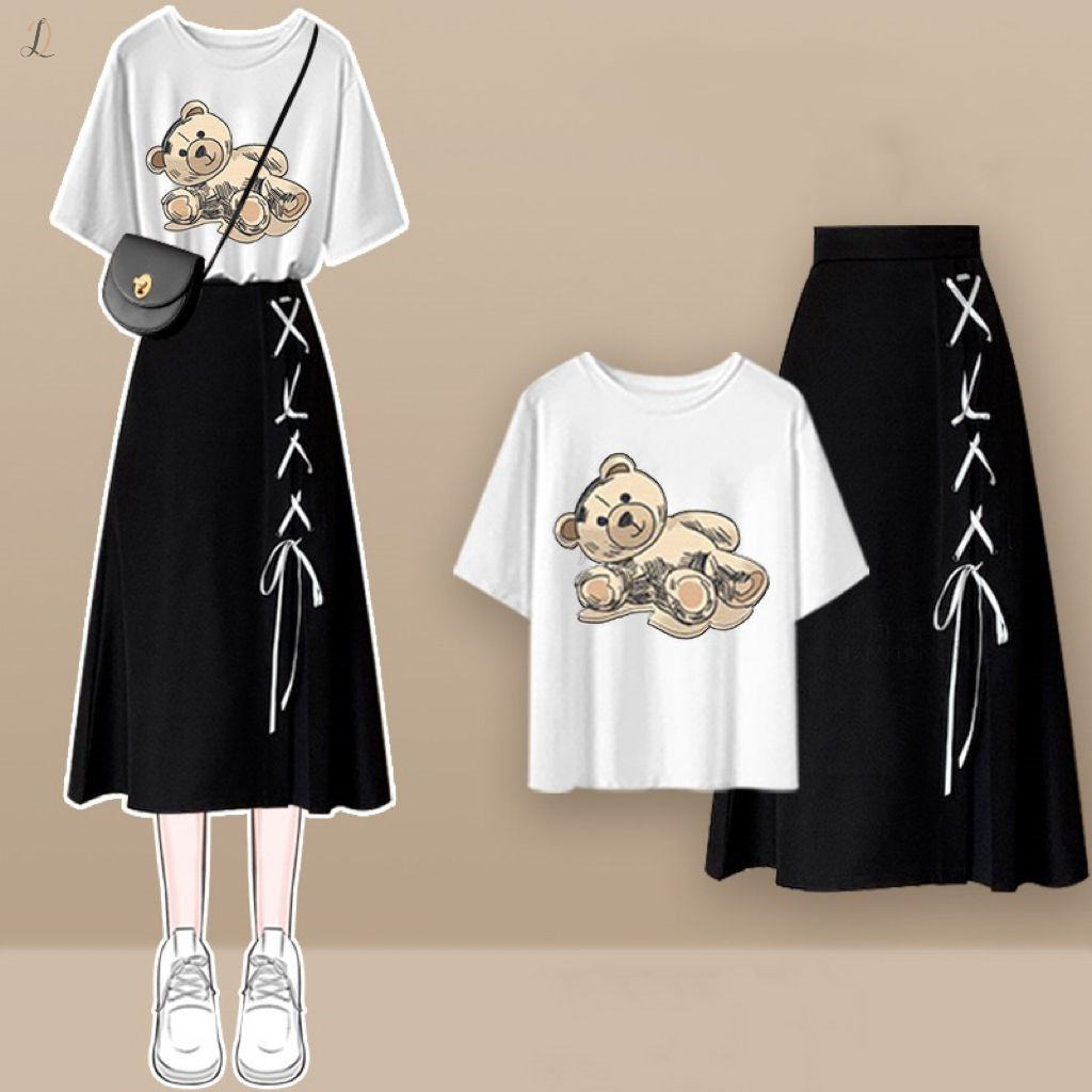 ホワイト04/Tシャツ+ブラック/スカート