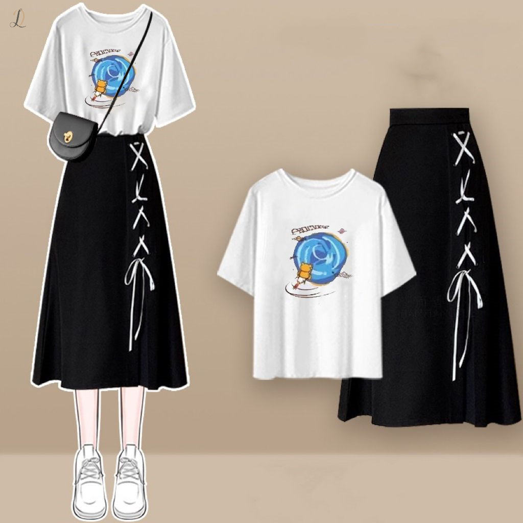 ホワイト06/Tシャツ+ブラック/スカート
