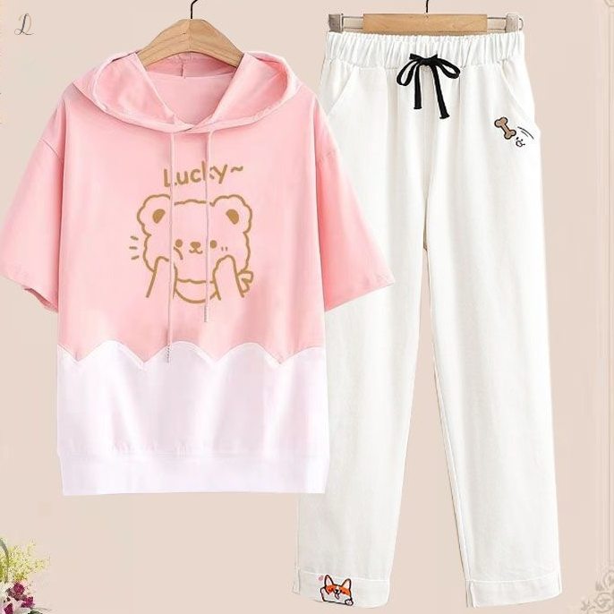 ピンク01/Tシャツ+ホワイト/パンツ