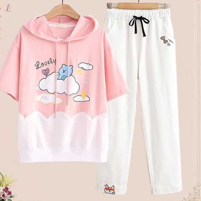 ピンク02/Tシャツ+ホワイト/パンツ