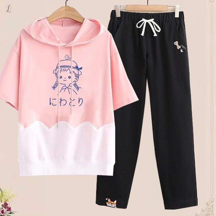 ピンク03/Tシャツ+ブラック/パンツ