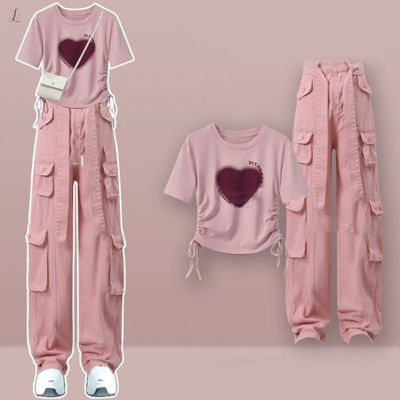 ピンク/Tシャツ+ピンク/カジュアルパンツ