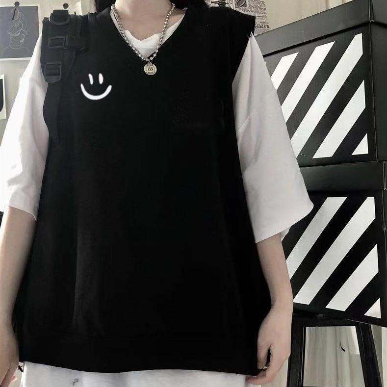 ブラック/笑顔柄/ベスト+ホワイト/Tシャツ