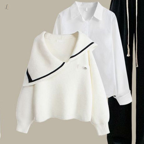 ホワイト/ニット.セーター+ホワイト/シャツ