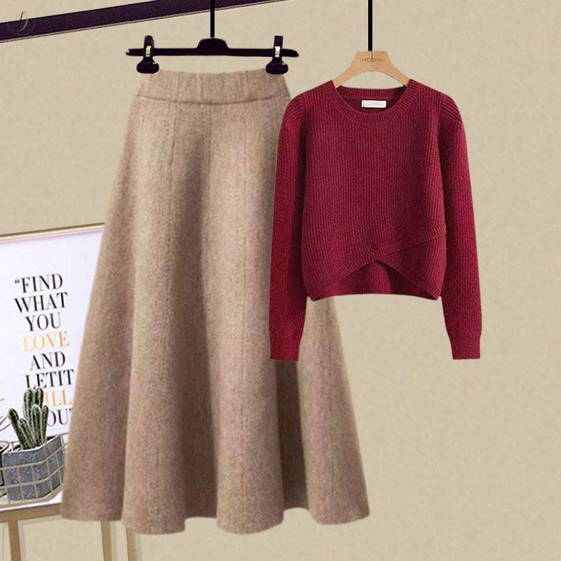 レッド/セーター+コーヒー/スカート