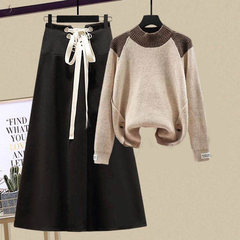 アイボリー/ニット.セーター+ブラック/スカート