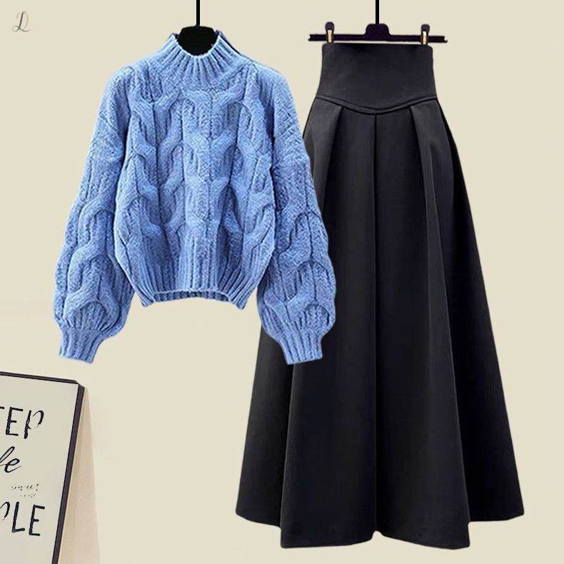 ブルー/セーター＋ブラック／スカート