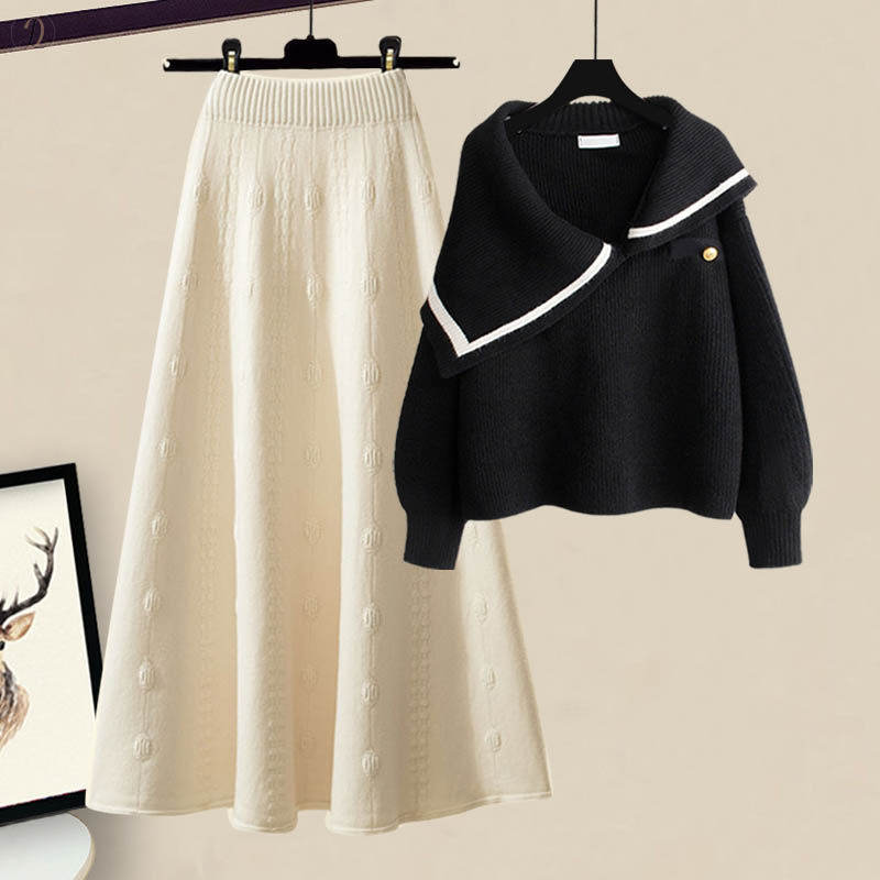 ブラック/セーター+アイボリー/スカート