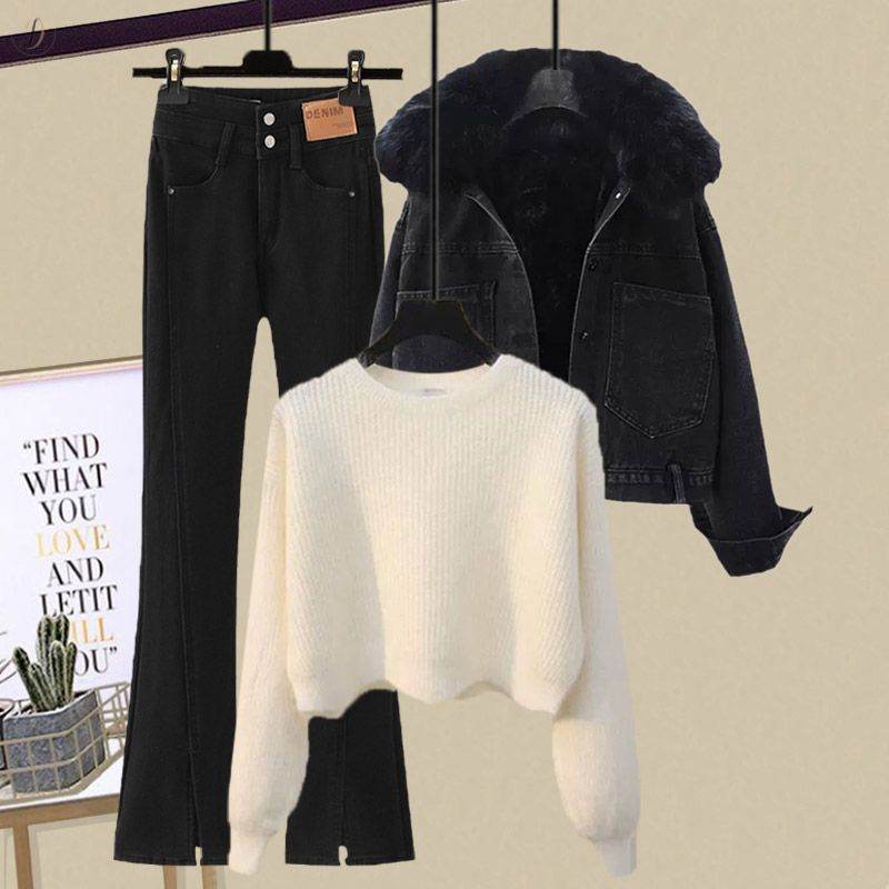 ブラック/ジャケット+ホワイト/セーター+ブラック/パンツ