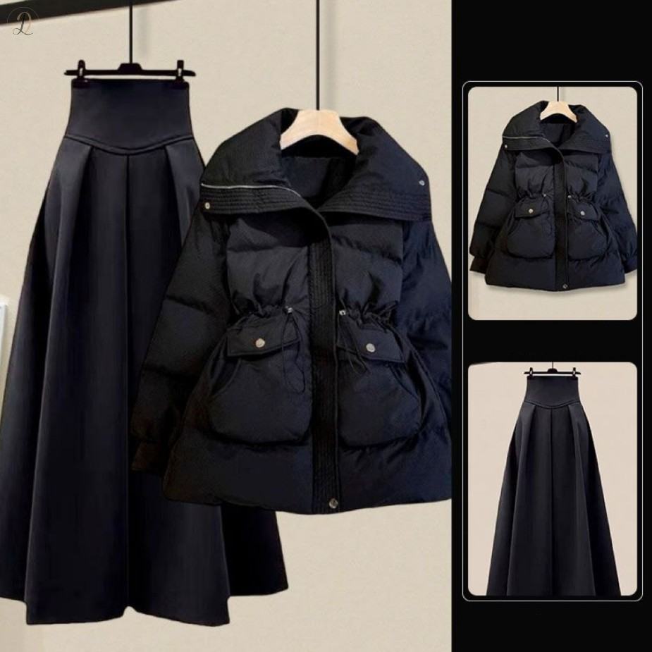 ブラック/ダウンコート+ブラック/スカート