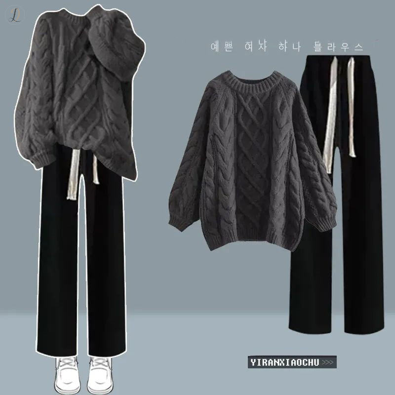 グレー/セーター+ブラック/パンツ