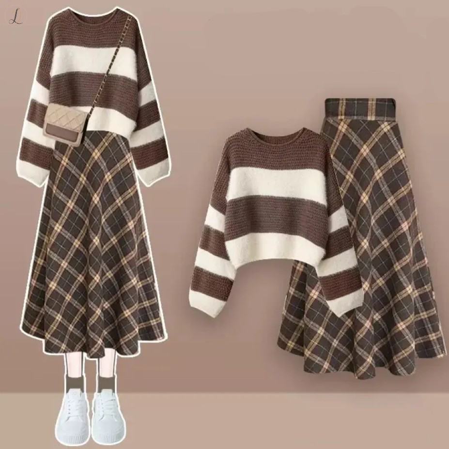 ブラウン/セーター+ブラウン/スカート