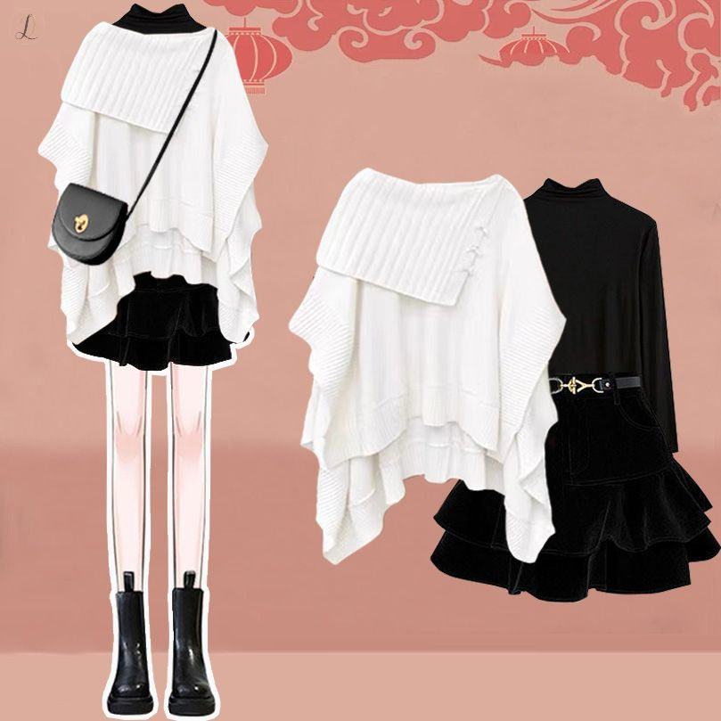 ホワイト/セーター+ブラック/カットソー+ブラック/スカート
