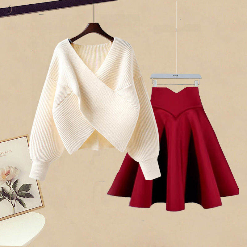 アイボリーセーター01＋レッドスカート